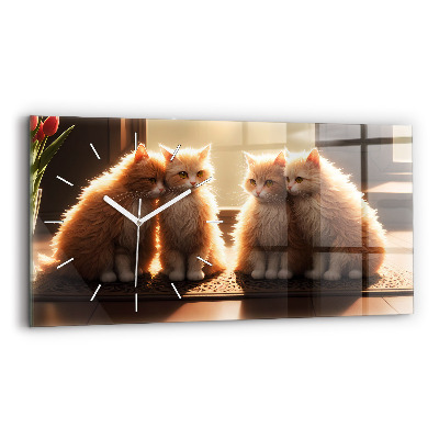 Reloj de cristal horizontal Cuatro gatos al sol