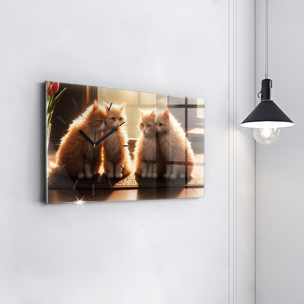 Reloj de cristal horizontal Cuatro gatos al sol