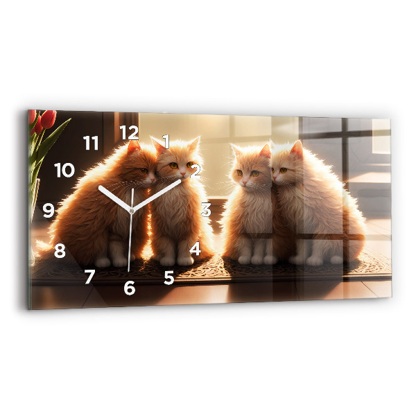 Reloj de cristal horizontal Cuatro gatos al sol