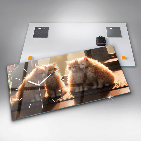 Reloj de cristal horizontal Cuatro gatos al sol