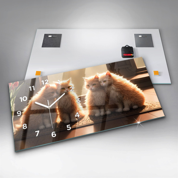 Reloj de cristal horizontal Cuatro gatos al sol