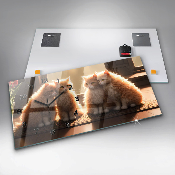 Reloj de cristal horizontal Cuatro gatos al sol