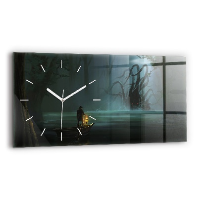 Reloj de cristal horizontal Hombre y monstruo en pantano