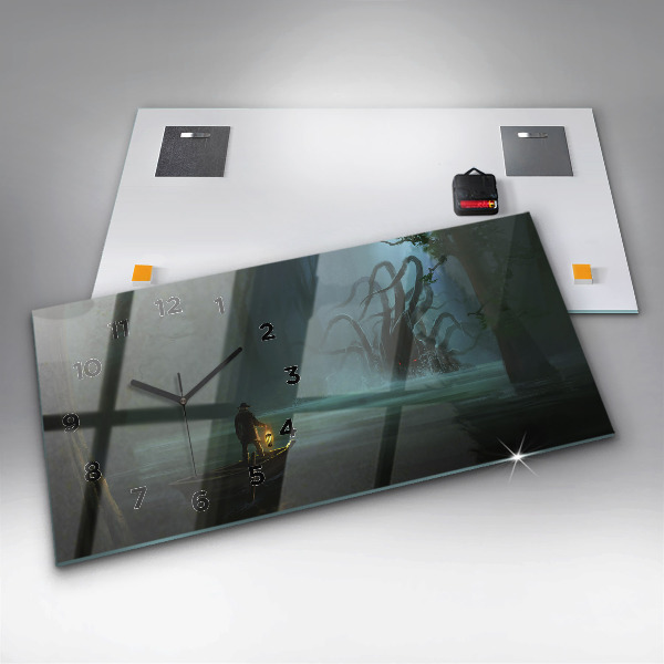 Reloj de cristal horizontal Hombre y monstruo en pantano