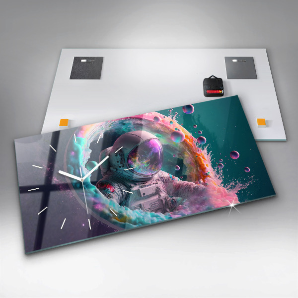 Reloj de cristal horizontal Cosmonauta nubes de colores