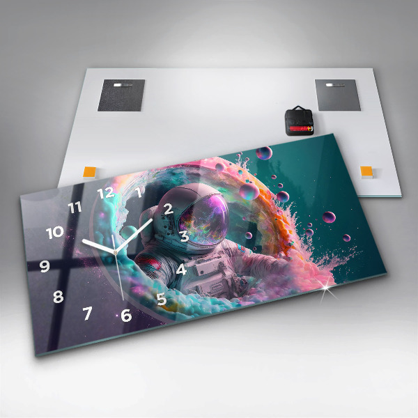 Reloj de cristal horizontal Cosmonauta nubes de colores