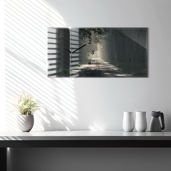 Reloj de cristal horizontal Carretera forestal y rayas de sol