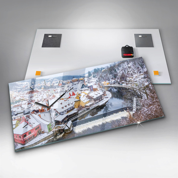 Reloj de cristal horizontal Panorama de una ciudad en invierno