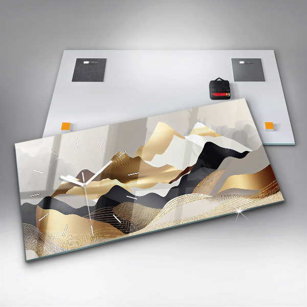 Reloj de cristal horizontal Abstractas montañas doradas