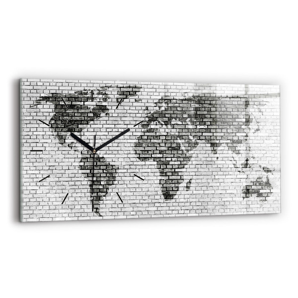 Reloj horizontal Pared de ladrillo Mapa del mundo