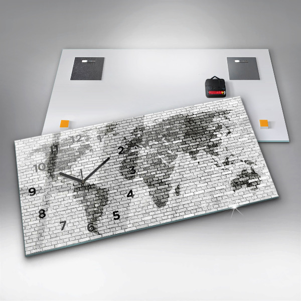 Reloj horizontal Pared de ladrillo Mapa del mundo