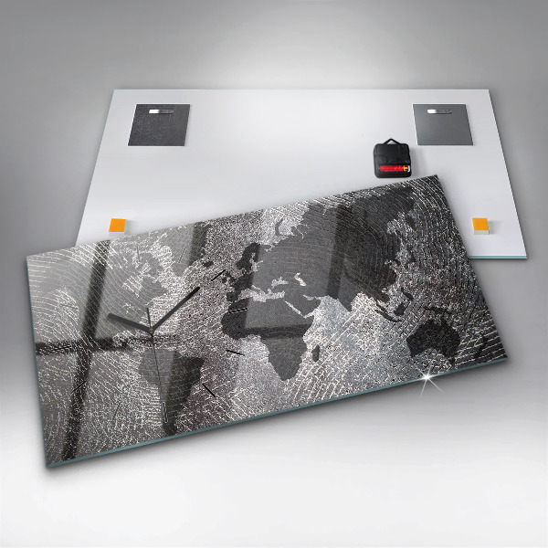 Reloj de cristal horizontal Mapamundi de hormigón