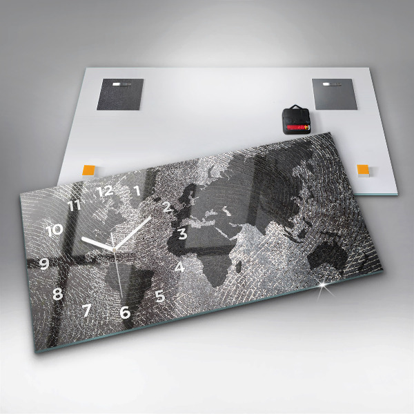 Reloj de cristal horizontal Mapamundi de hormigón