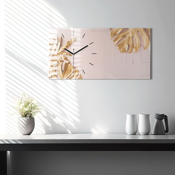 Reloj horizontal Hojas tropicales doradas