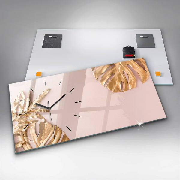 Reloj horizontal Hojas tropicales doradas