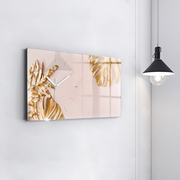 Reloj horizontal Hojas tropicales doradas