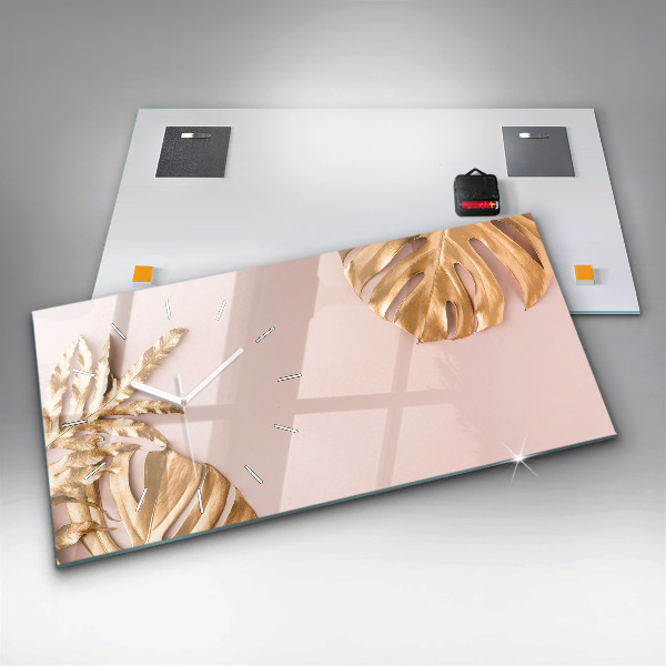 Reloj horizontal Hojas tropicales doradas