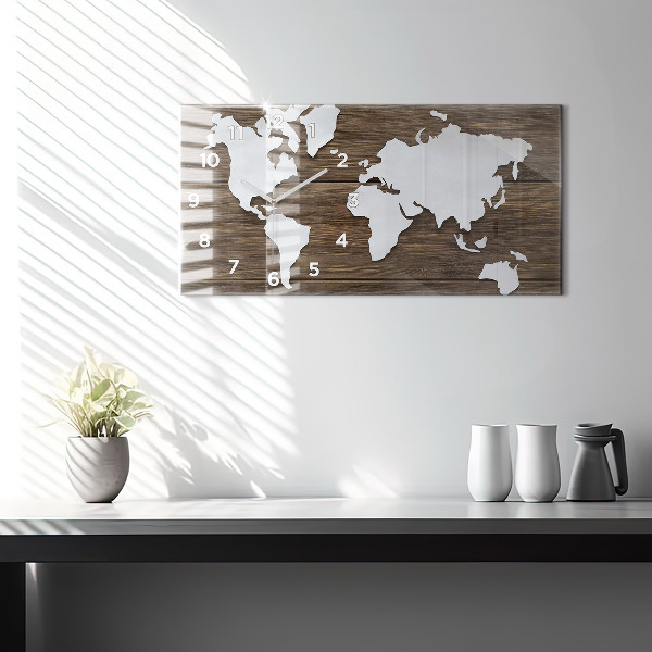 Reloj horizontal Mapa del mundo sobre tablas