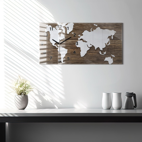 Reloj horizontal Mapa del mundo sobre tablas