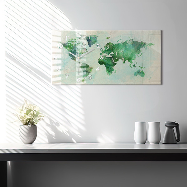 Reloj de cristal horizontal Mapa del mundo en acuarela