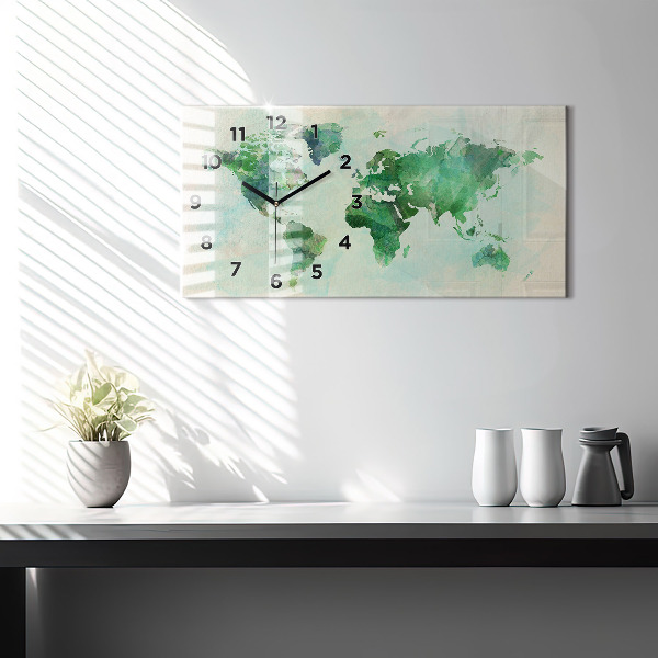 Reloj de cristal horizontal Mapa del mundo en acuarela