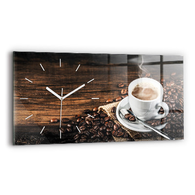 Reloj de cristal horizontal Taza y granos de café