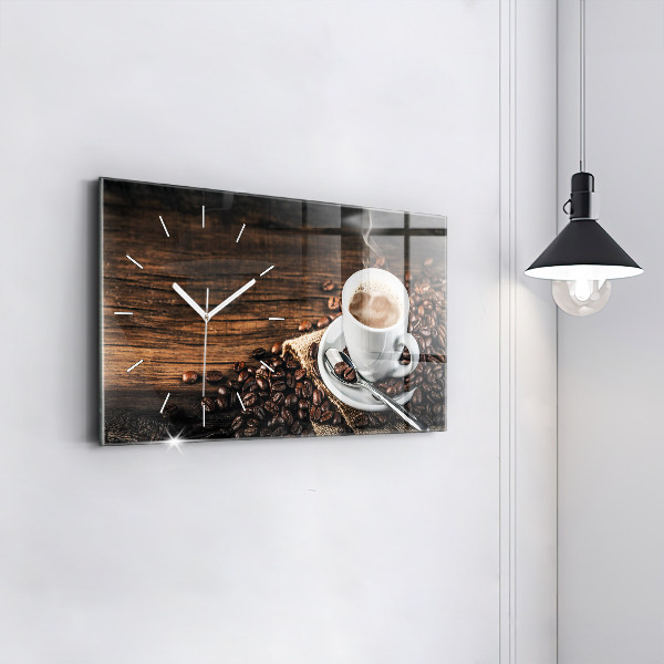 Reloj de cristal horizontal Taza y granos de café