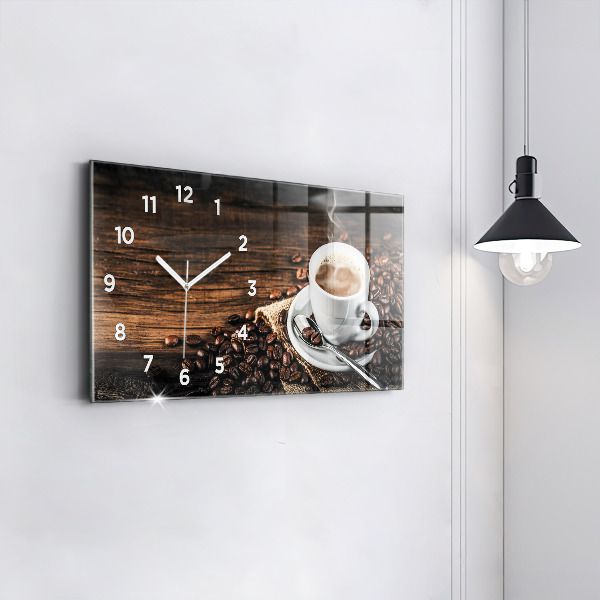 Reloj de cristal horizontal Taza y granos de café