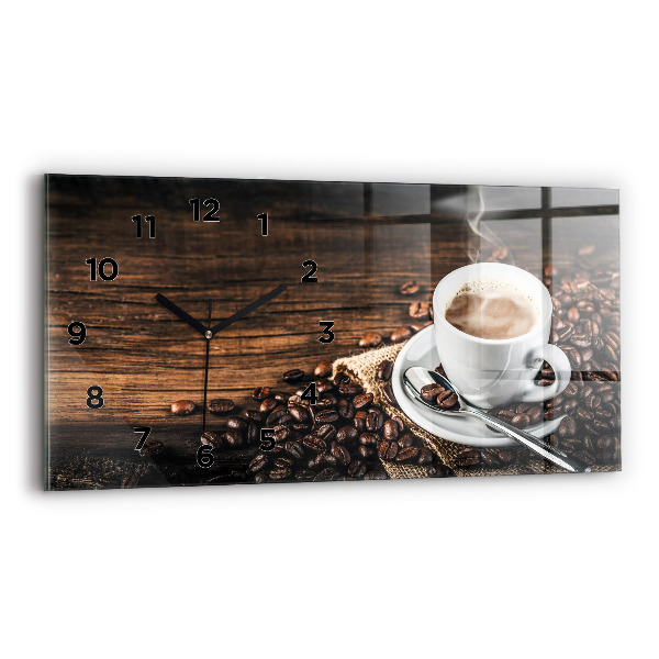 Reloj de cristal horizontal Taza y granos de café