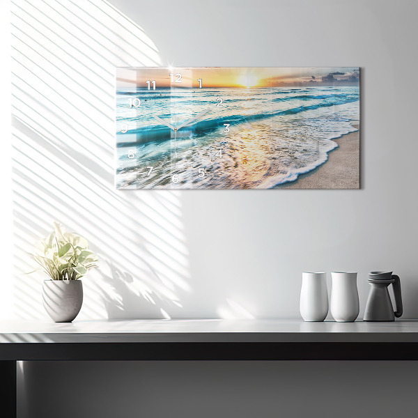 Reloj de cristal horizontal Playa, mar y arena