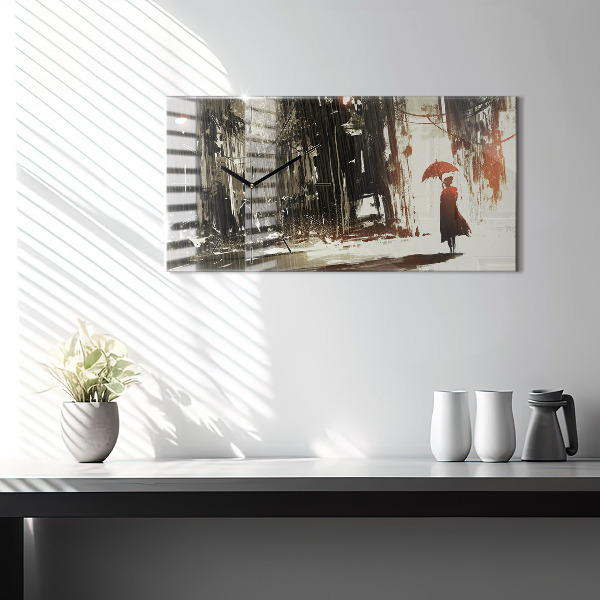 Reloj de cristal horizontal Mujer en noche lluviosa