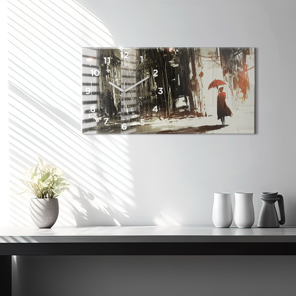 Reloj de cristal horizontal Mujer en noche lluviosa