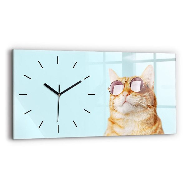 Reloj de cristal horizontal Divertido gato con gafas