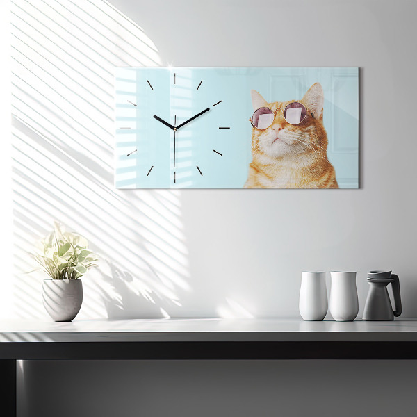 Reloj de cristal horizontal Divertido gato con gafas
