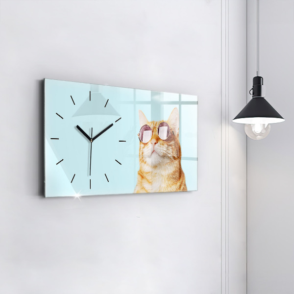 Reloj de cristal horizontal Divertido gato con gafas
