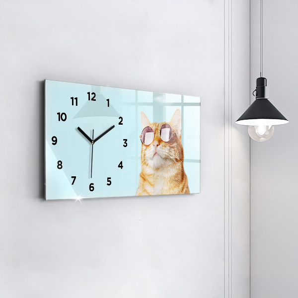 Reloj de cristal horizontal Divertido gato con gafas