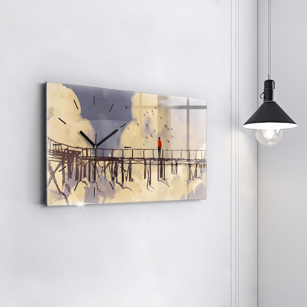 Reloj de cristal horizontal Hombre en un viejo puente