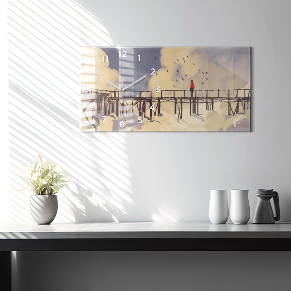 Reloj de cristal horizontal Hombre en un viejo puente