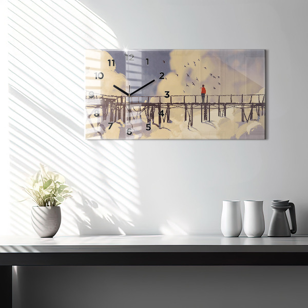 Reloj de cristal horizontal Hombre en un viejo puente