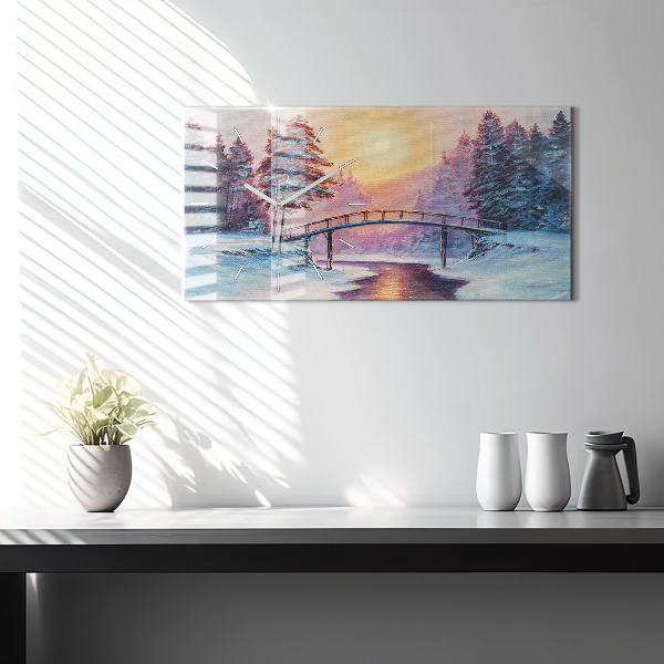 Reloj de cristal horizontal Árbol de Navidad y puente