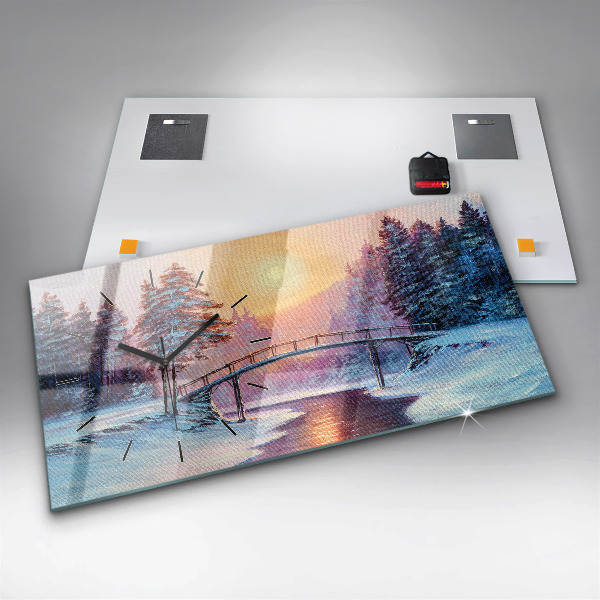 Reloj de cristal horizontal Árbol de Navidad y puente