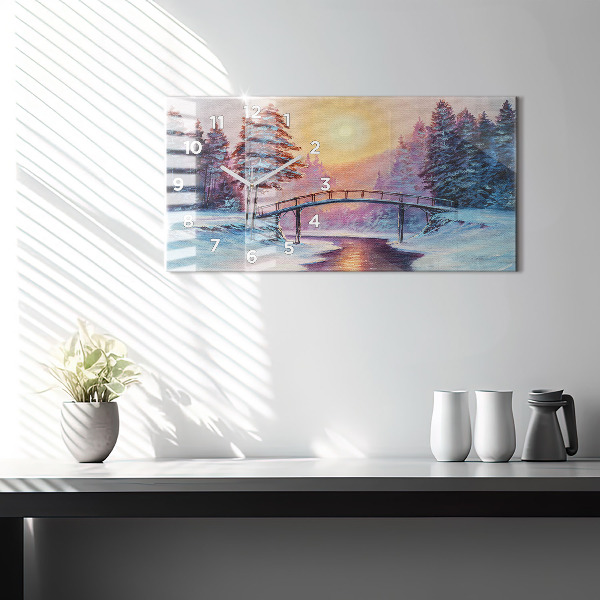 Reloj de cristal horizontal Árbol de Navidad y puente