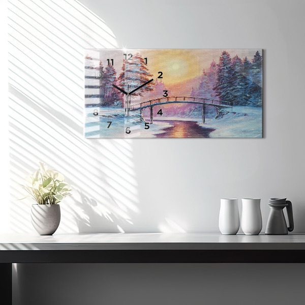 Reloj de cristal horizontal Árbol de Navidad y puente