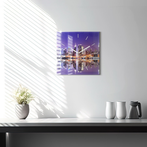 Reloj de pared cuadrado Nueva York de noche