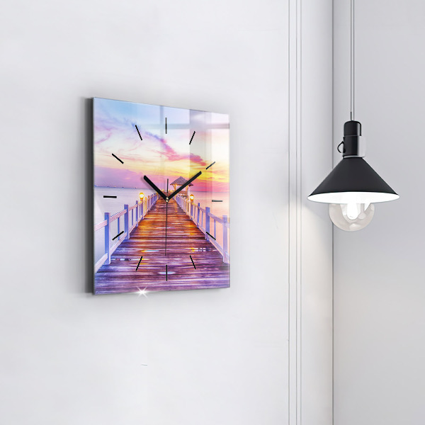 Reloj de pared cuadrado Puente en el puerto al atardecer
