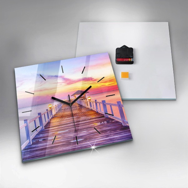 Reloj de pared cuadrado Puente en el puerto al atardecer