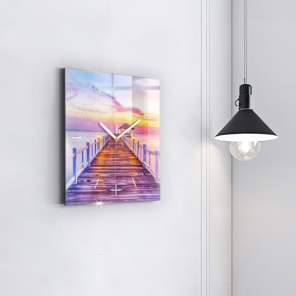 Reloj de pared cuadrado Puente en el puerto al atardecer