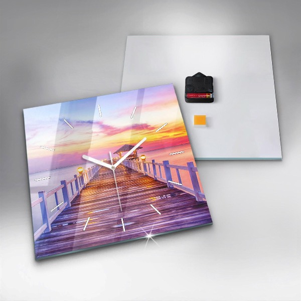 Reloj de pared cuadrado Puente en el puerto al atardecer