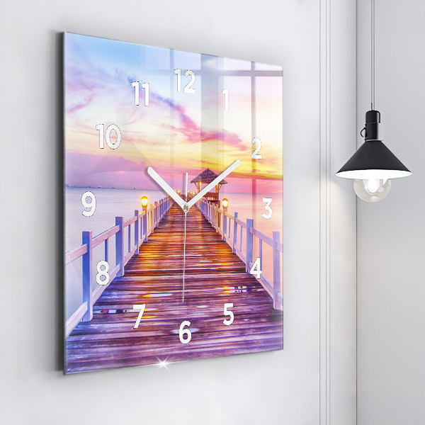 Reloj de pared cuadrado Puente en el puerto al atardecer