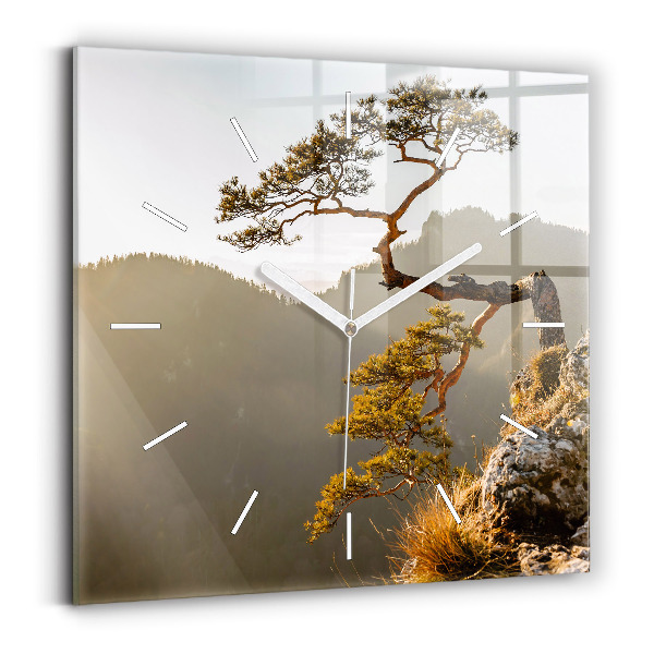 Reloj de pared cuadrado Árbol en la montaña